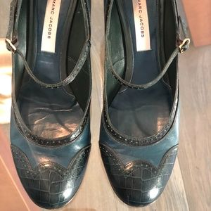 Marc Jacobs Navy Snake and Leather Pumps
